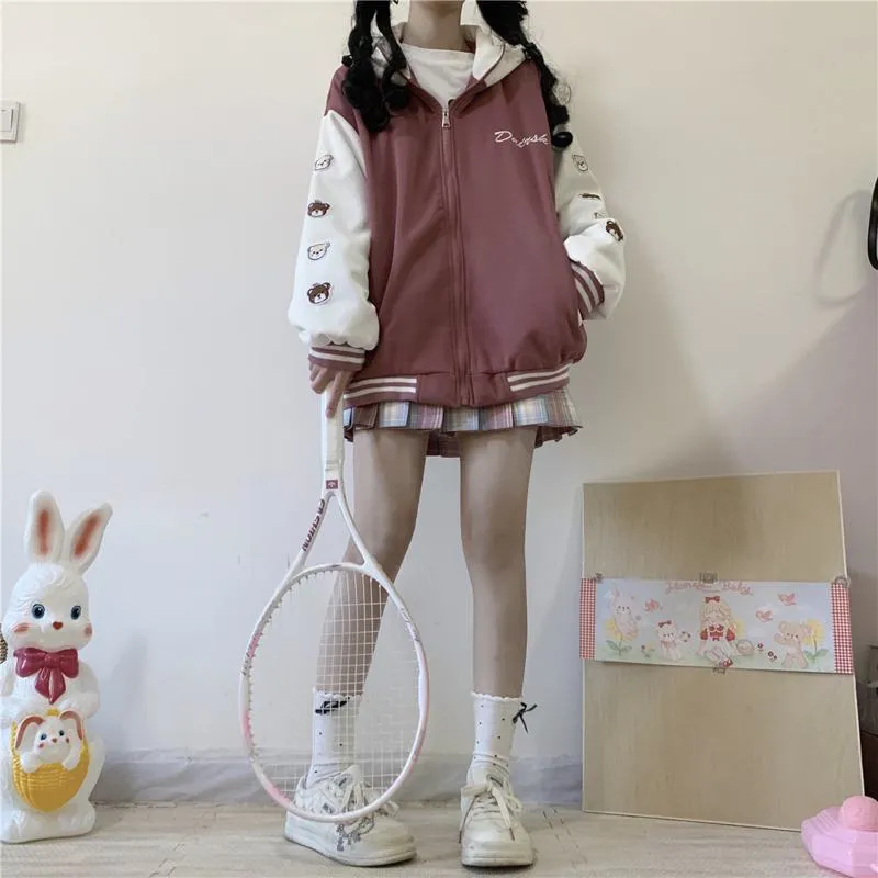 Loose Fit Thickened Hooded Varsity Jacket