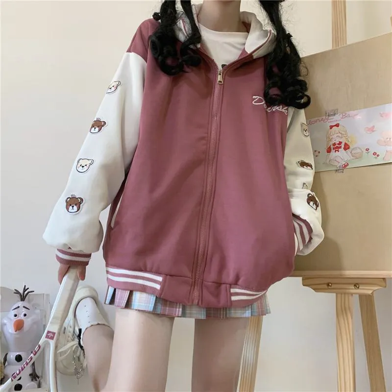 Loose Fit Thickened Hooded Varsity Jacket