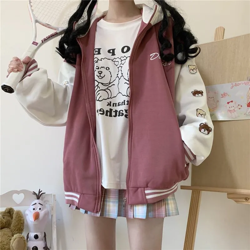 Loose Fit Thickened Hooded Varsity Jacket
