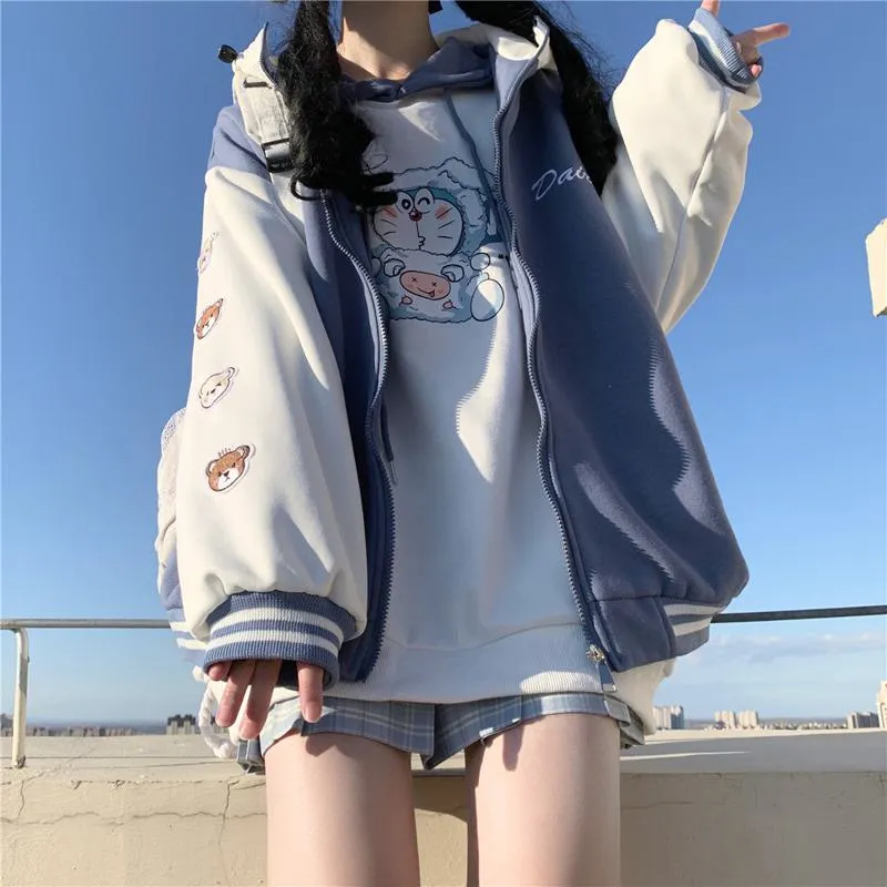 Loose Fit Thickened Hooded Varsity Jacket