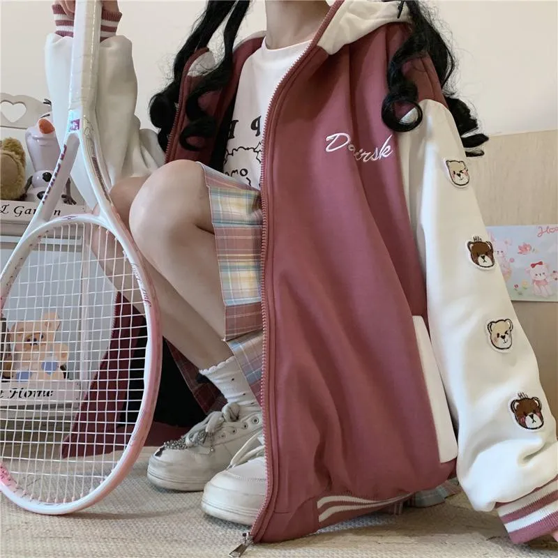 Loose Fit Thickened Hooded Varsity Jacket