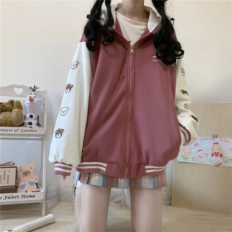 Loose Fit Thickened Hooded Varsity Jacket