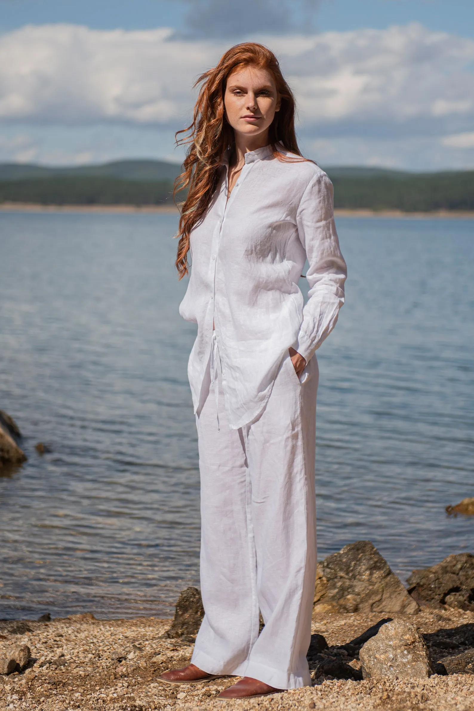 Loose Linen Shirt in White