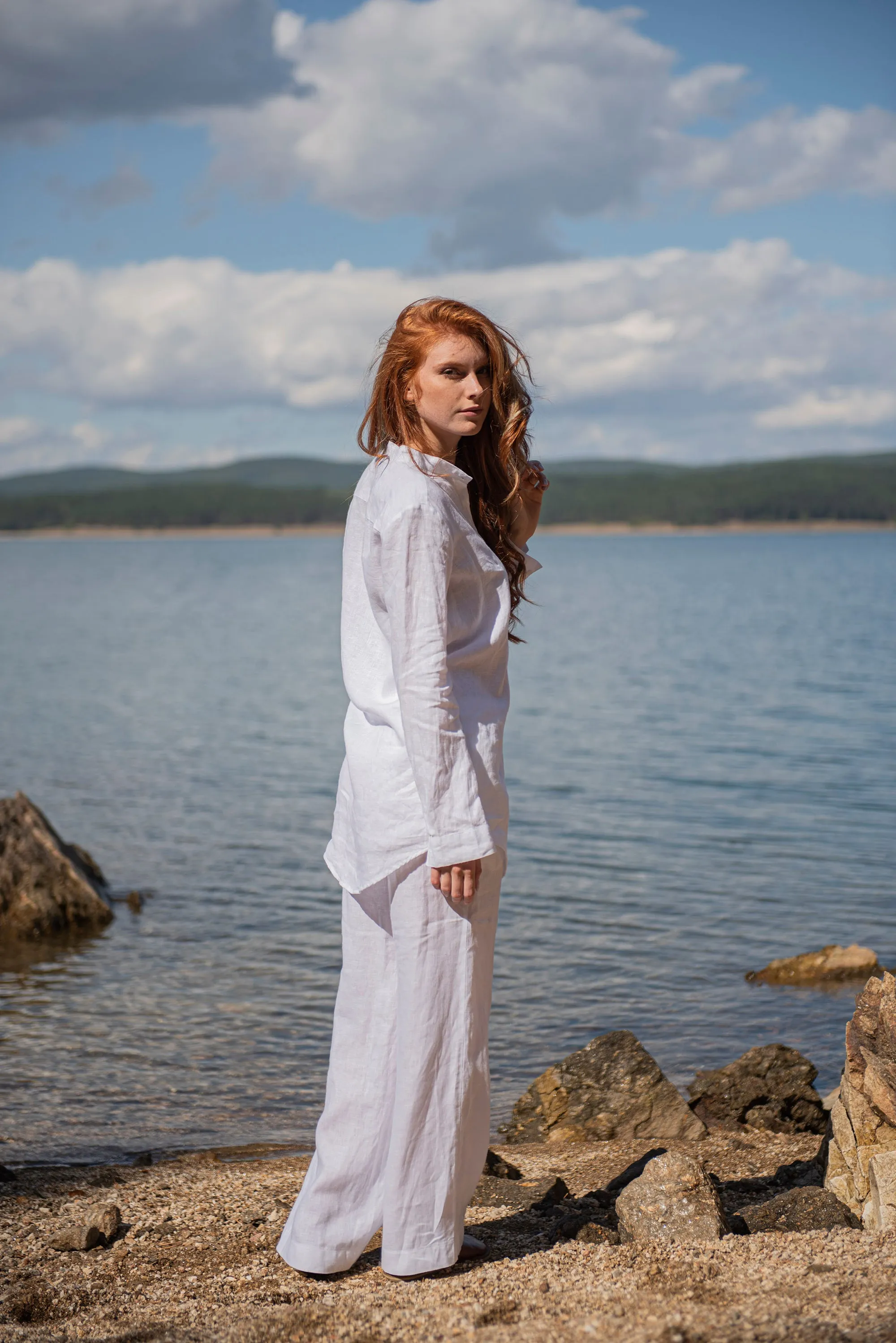 Loose Linen Shirt in White