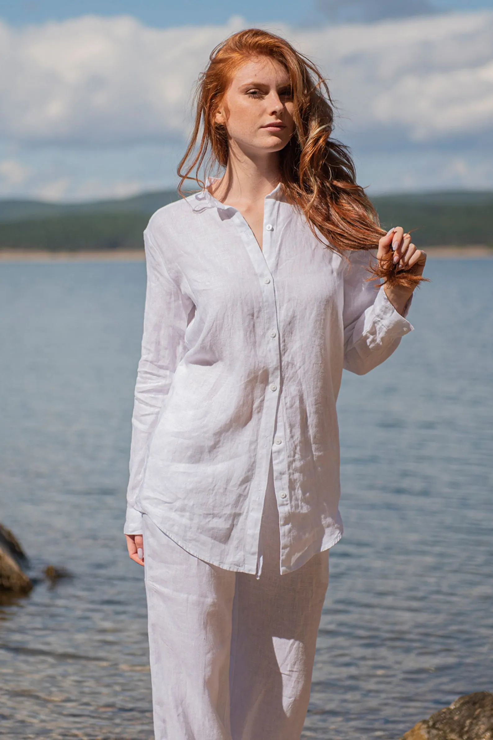 Loose Linen Shirt in White