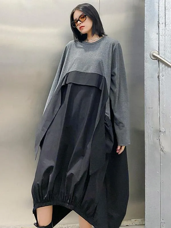 Loose Split-Joint Round-Neck Long Dress