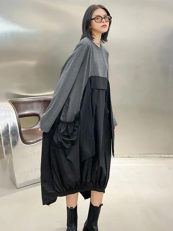 Loose Split-Joint Round-Neck Long Dress