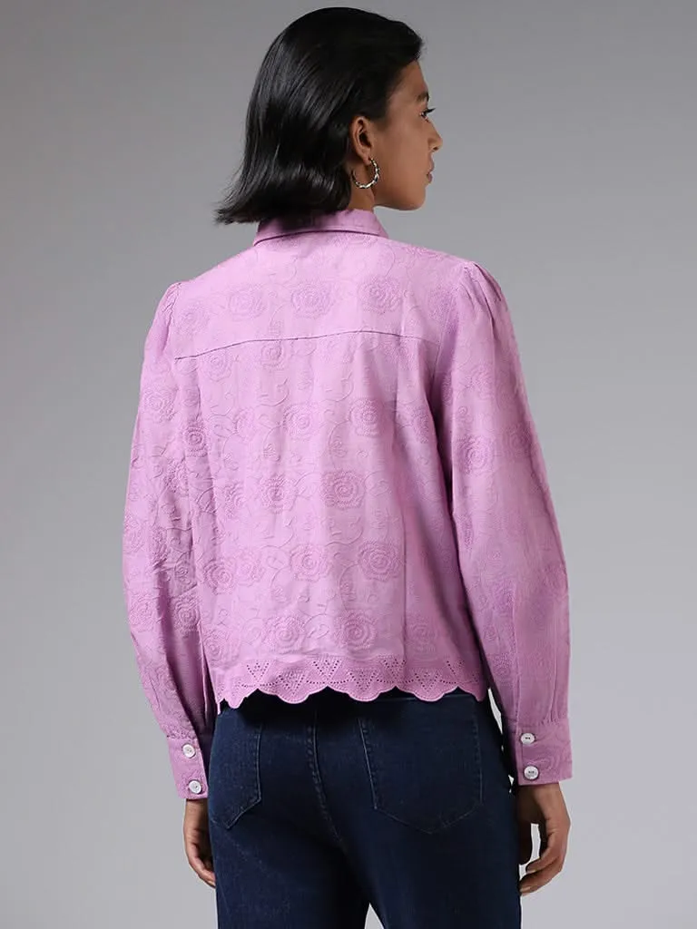 LOV Self-Embroidered Lavender Cotton Shirt