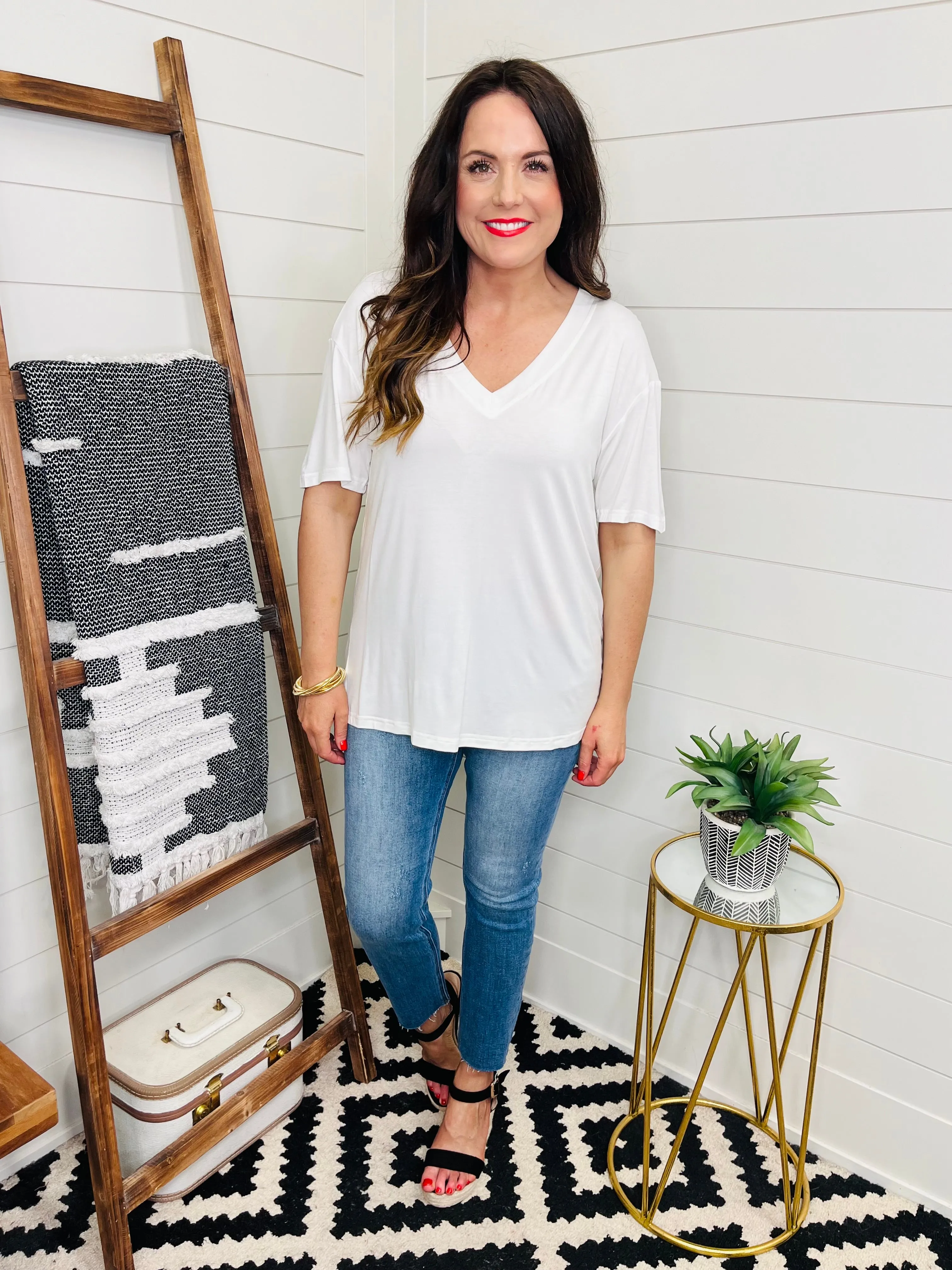 Love Lindsey Bamboo V Neck Drop Shoulder Tee
