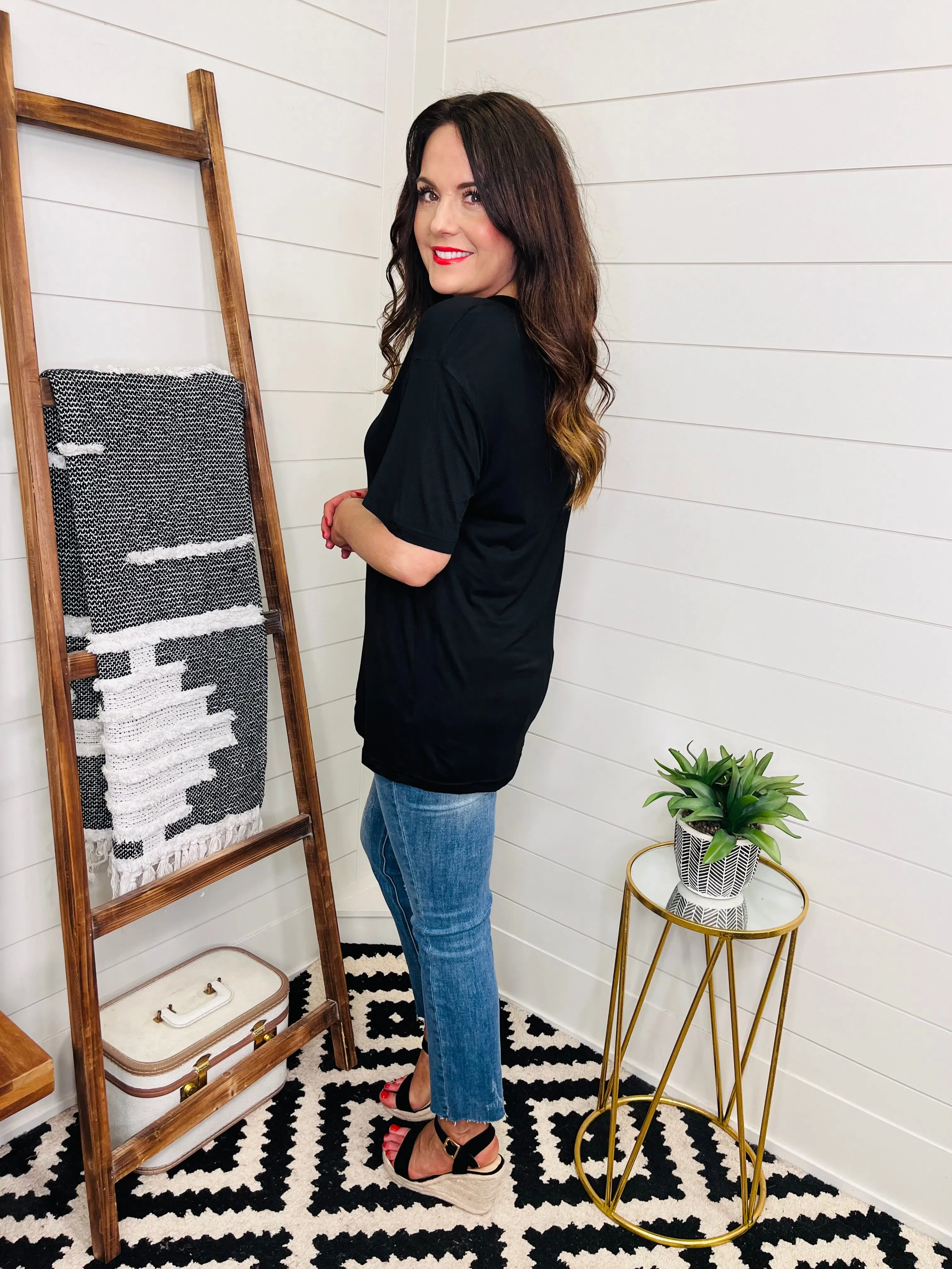 Love Lindsey Bamboo V Neck Drop Shoulder Tee