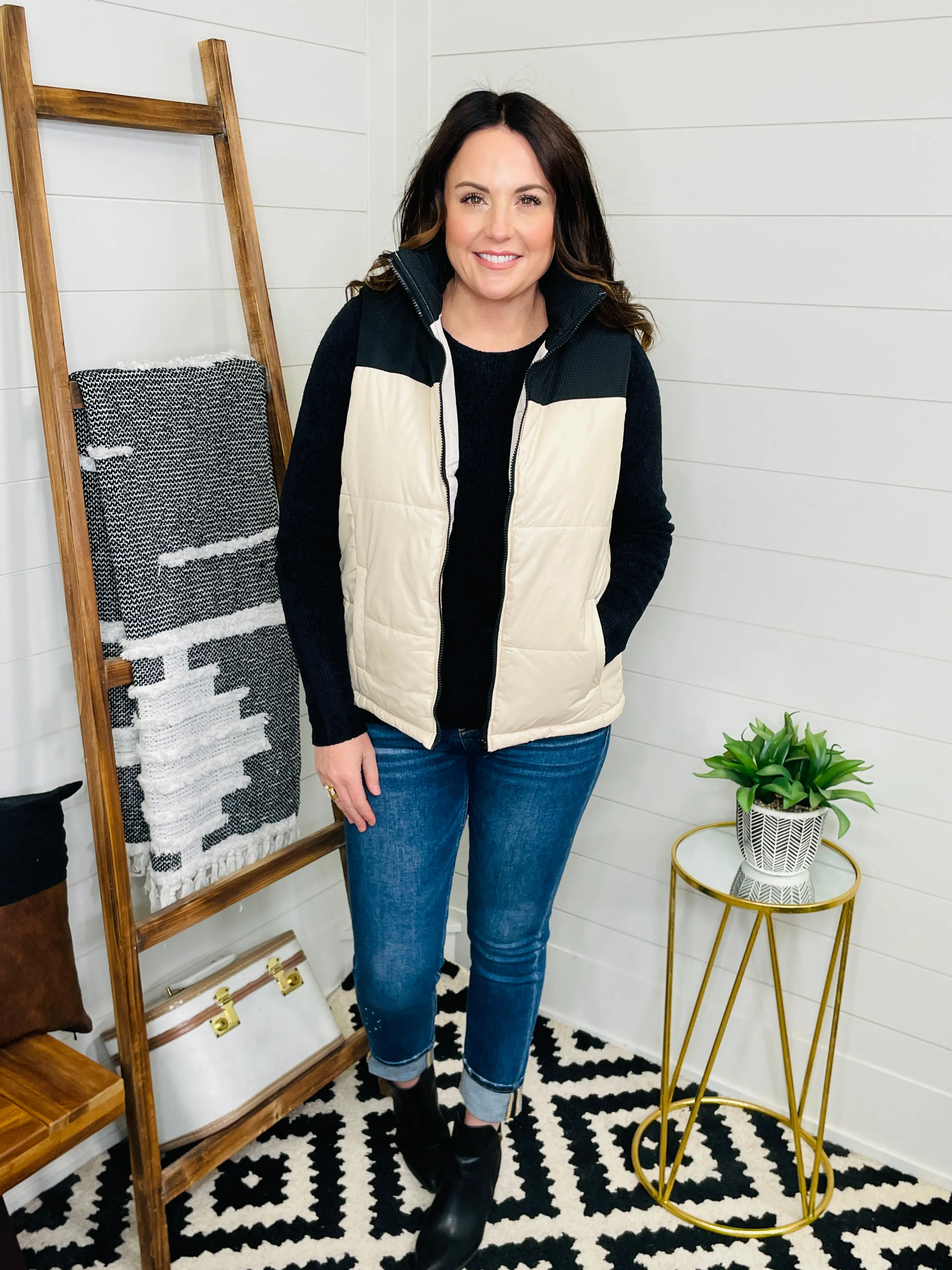 Love Lindsey Two Tone Textured Puff Vest