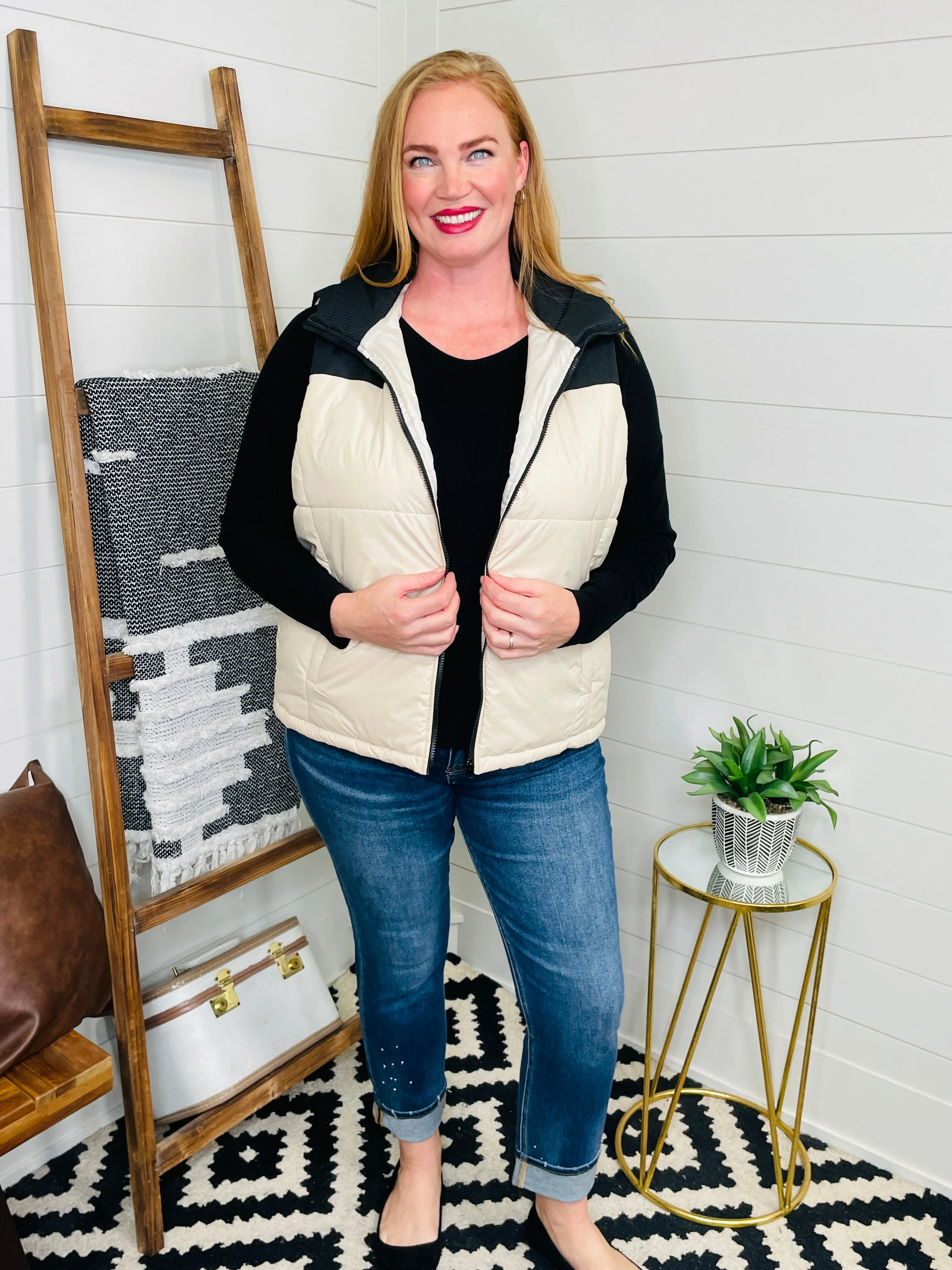 Love Lindsey Two Tone Textured Puff Vest