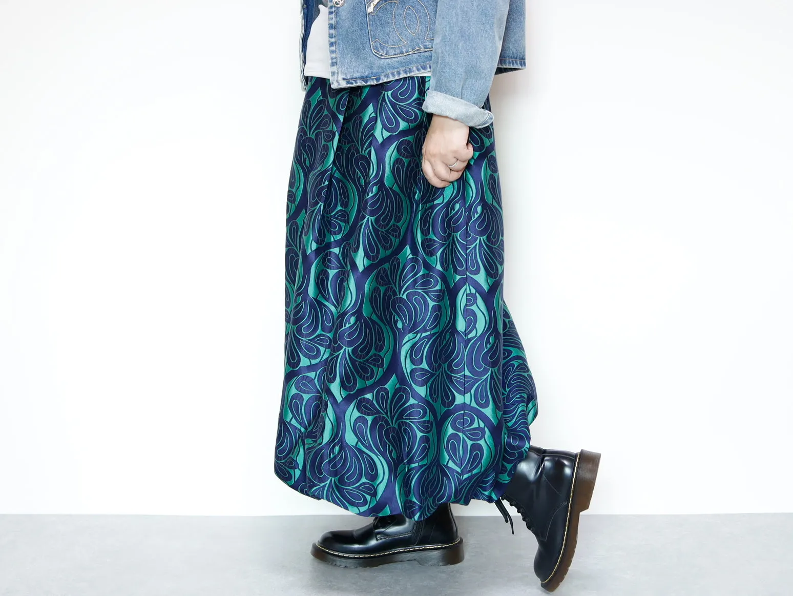 <S42V>COVENT GARDEN WOVEN GREEN BALLOON Skirt