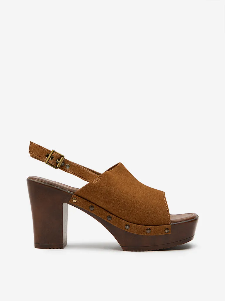 LUNA BLU Tan Slingback Block-Heel Sandals