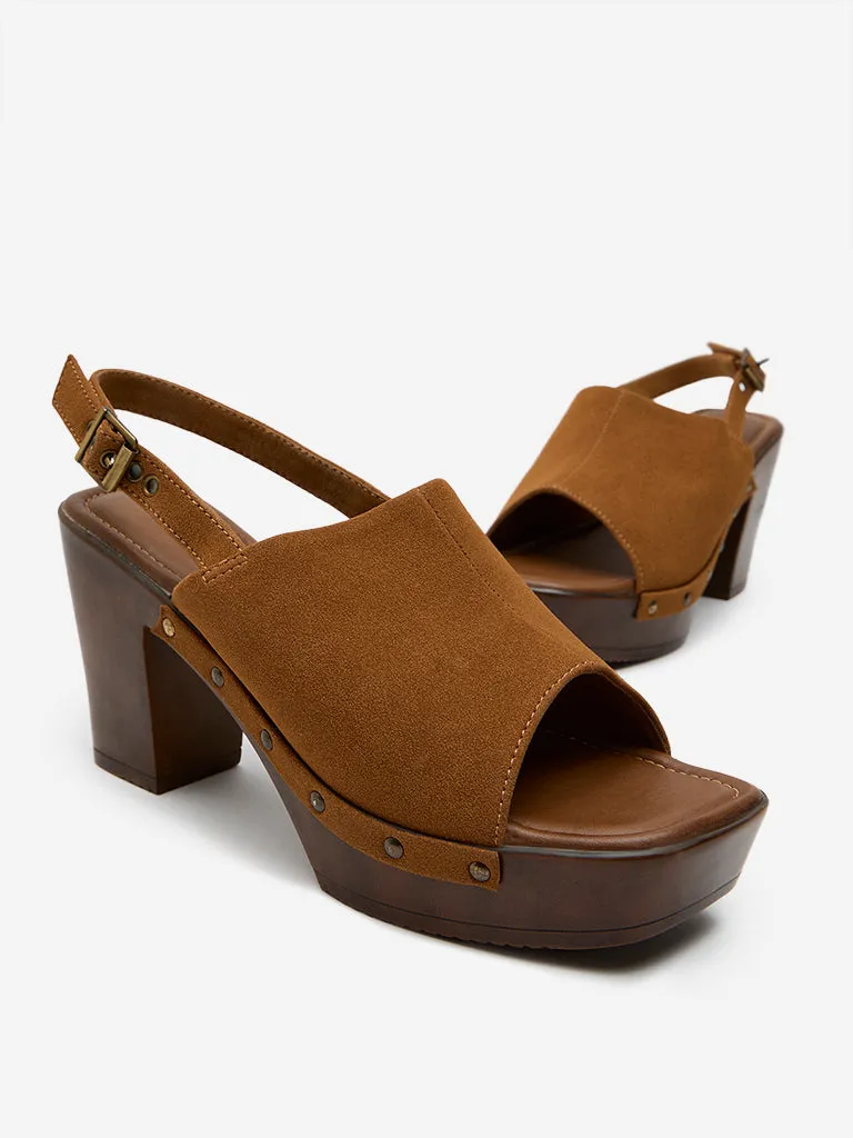 LUNA BLU Tan Slingback Block-Heel Sandals