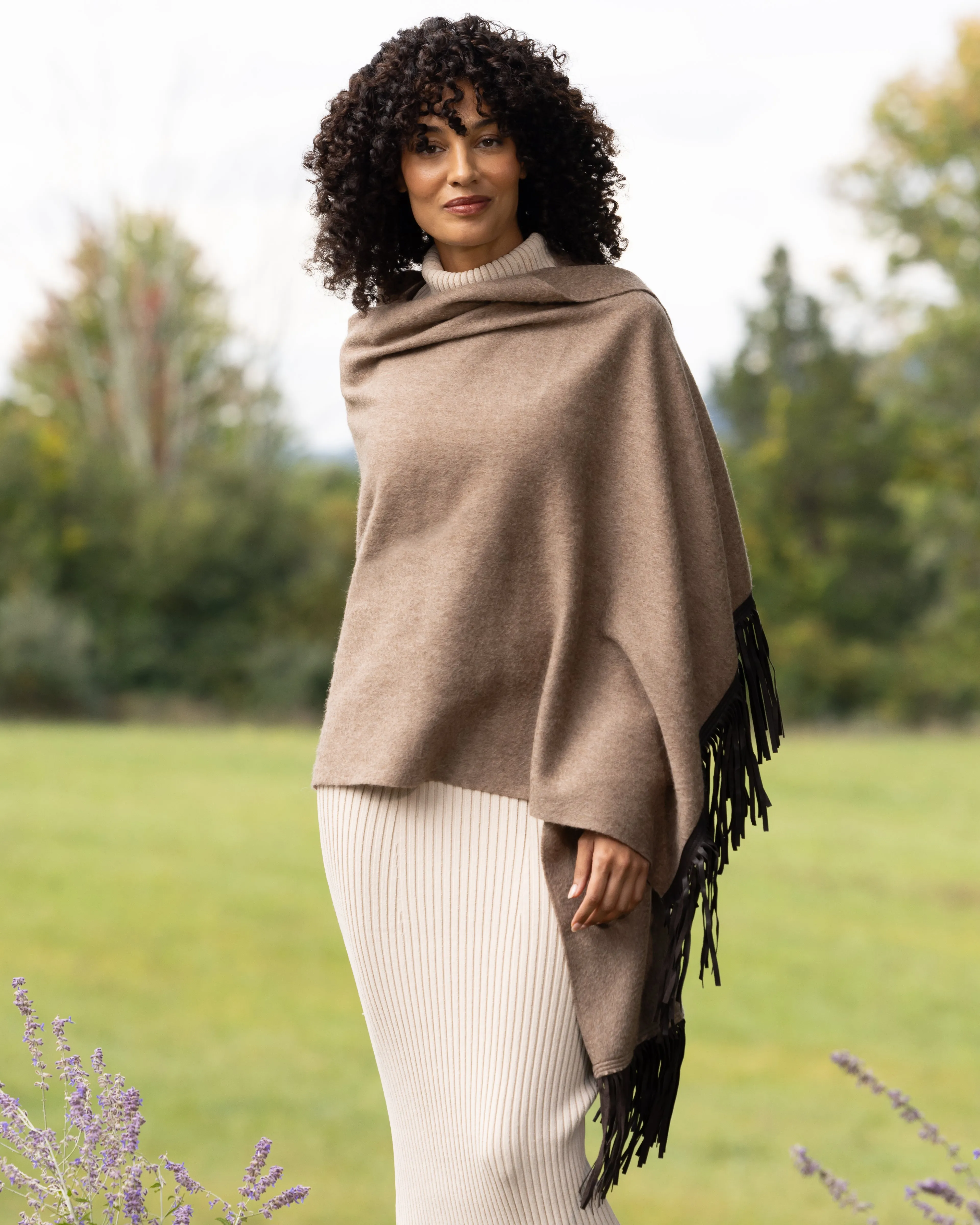 Luxe Leather Fringe Cashmere Wrap