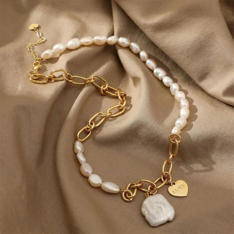 Luxurious Multi-Style Pearl Accented Chain with Heart Pendant Necklaces
