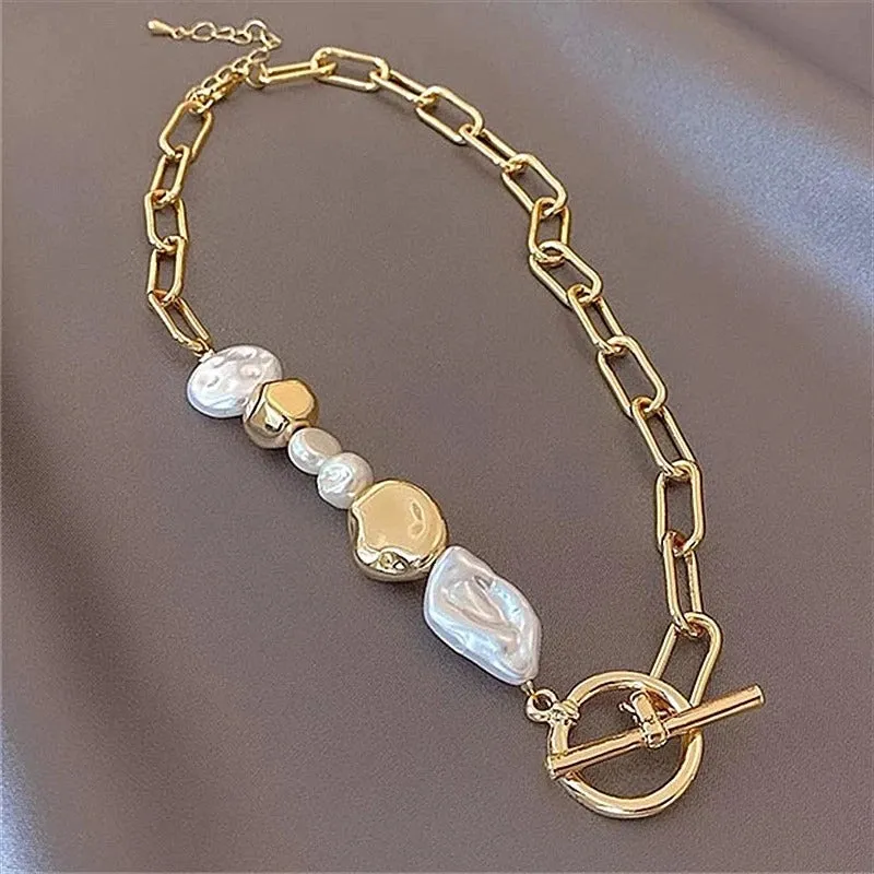 Luxurious Multi-Style Pearl Accented Chain with Heart Pendant Necklaces