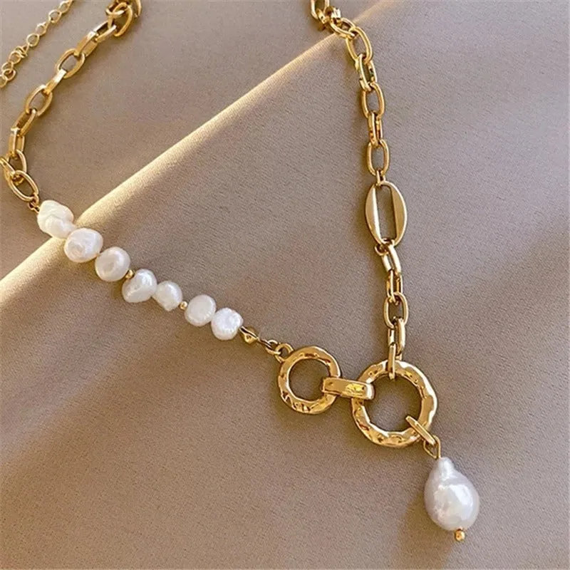 Luxurious Multi-Style Pearl Accented Chain with Heart Pendant Necklaces