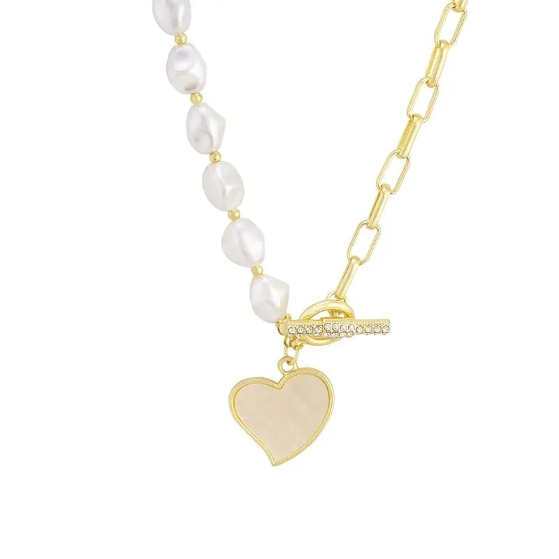 Luxurious Multi-Style Pearl Accented Chain with Heart Pendant Necklaces