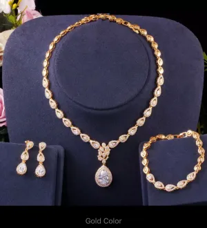 Luxury Cubic Zirconia Gold Tone Charmed Evening Jewelry Fashion Set