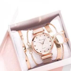Luxury Magnet Buckle Flower Rhinestone Women Watch