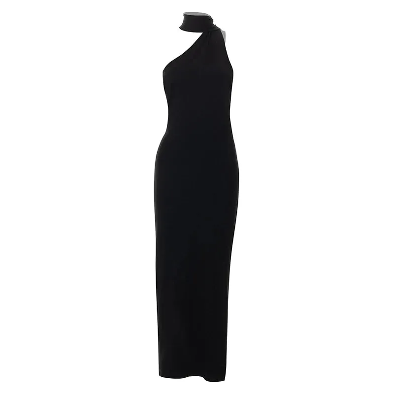 LVSANW CUTENOVA Women Slash Neck Dress Halter Sleeveless Backless Dress Pearl Strap Noble Elegant Dresses Party Evening Gowns