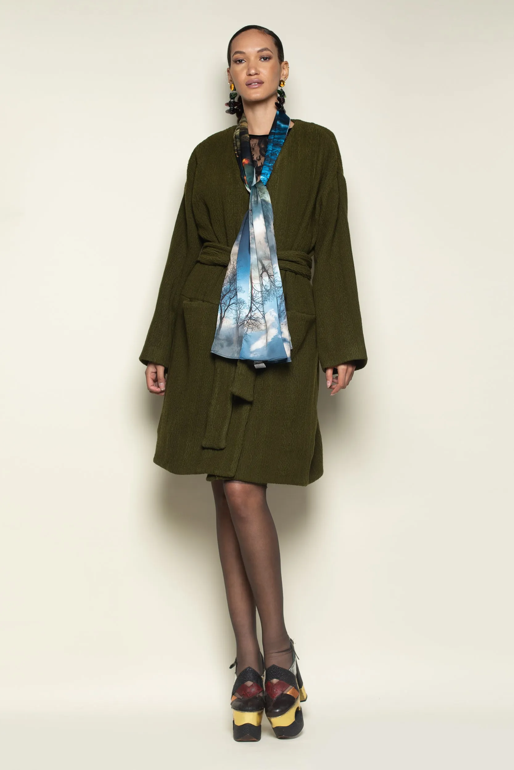 MADE TO ORDER: Olive Cable Knit Big Pocket Painter's Robe