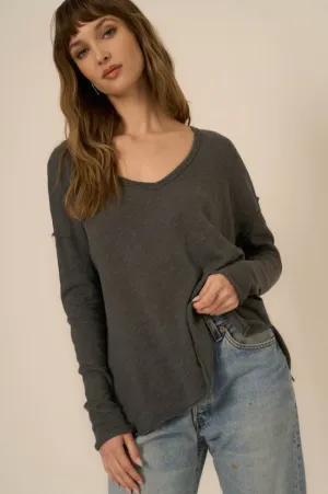 Mae Textured V-Neck Long Sleeve Top