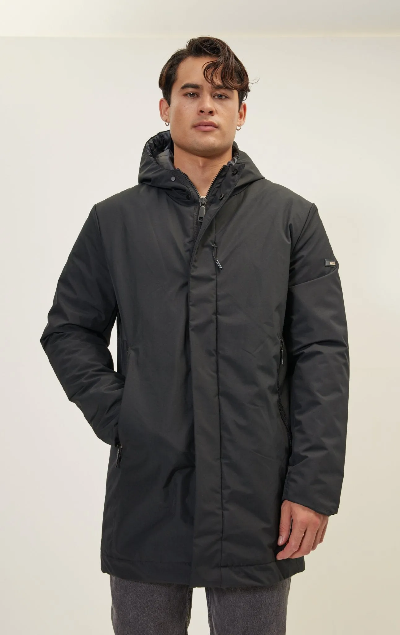 Magnet And Zipper Closer Padded Coat - Black