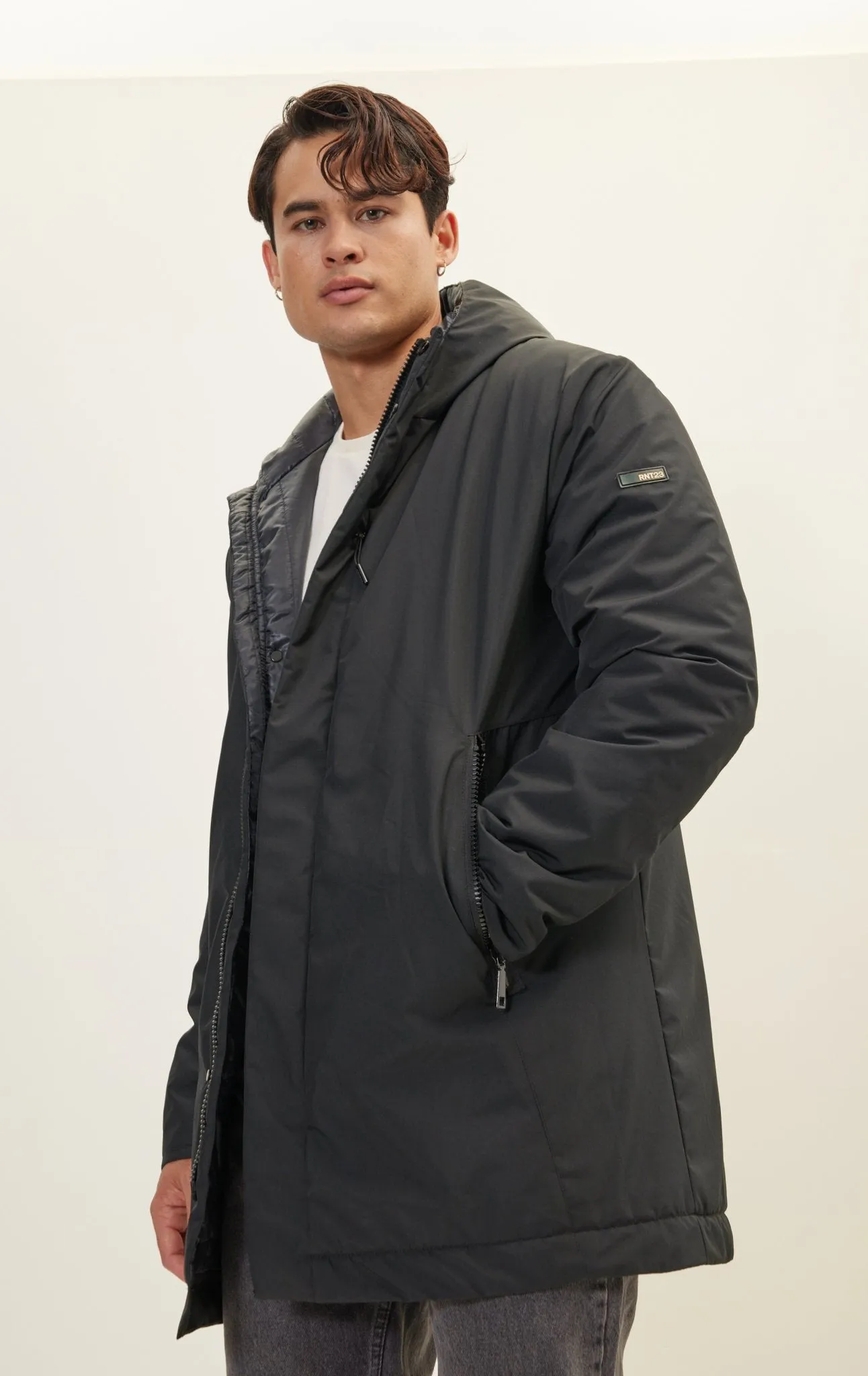 Magnet And Zipper Closer Padded Coat - Black