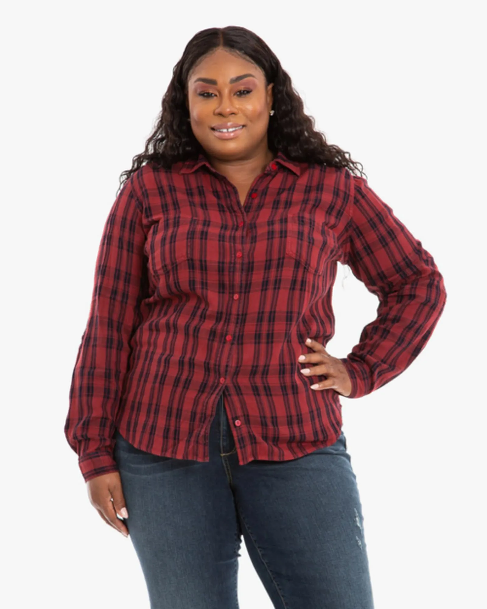 Makena Plaid Western Shirt | BURGUNDY