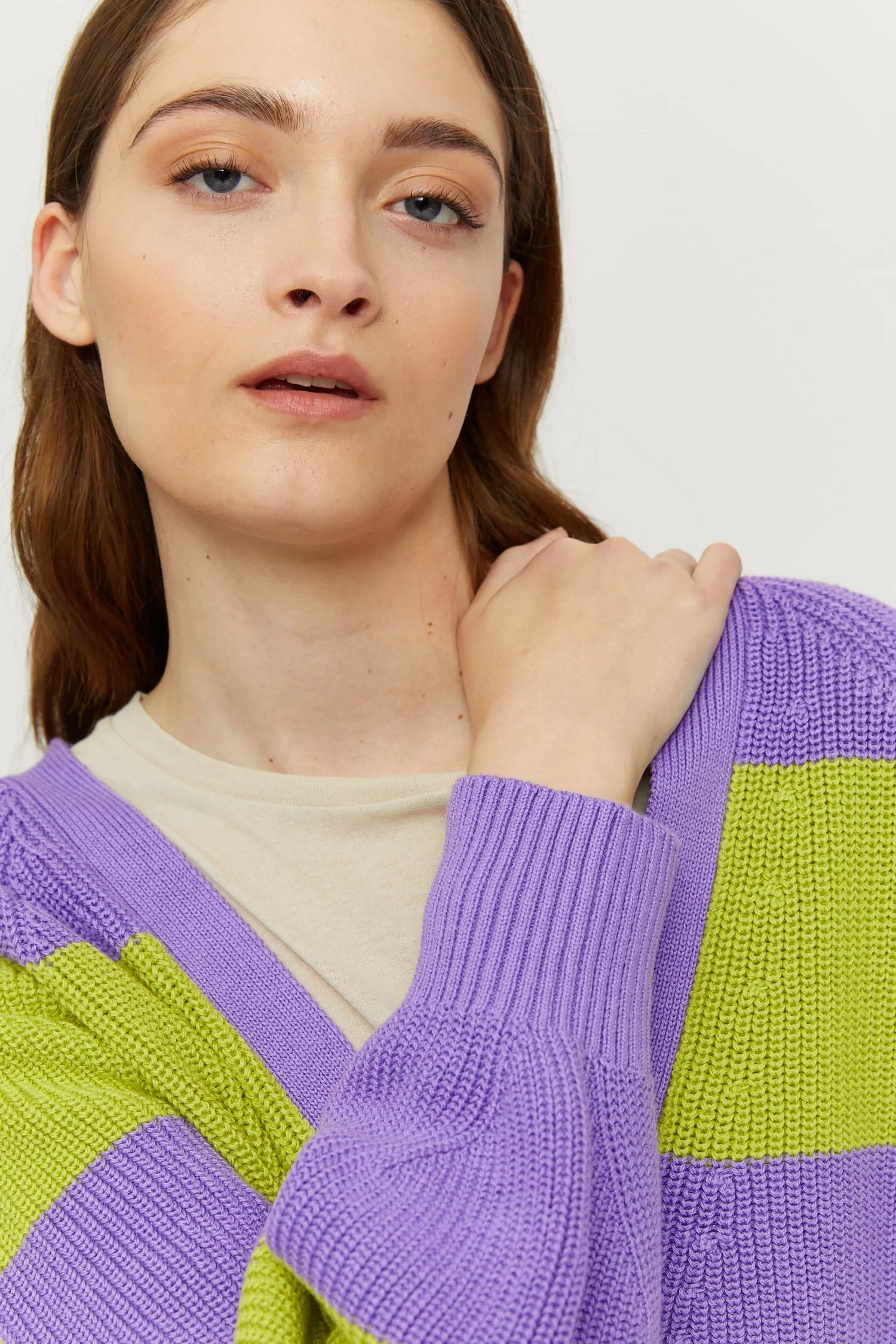 Mala Striped Cardigan Purple/Green