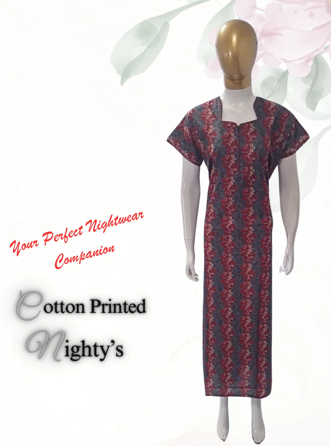 MANGAI New Regular Fit Cotton Printed  Nighties - All Over Printed Stylish Nightwear for Stylish Women | Side Cut Pocket | Beautiful Nighties for Stylish Women's (VNM)