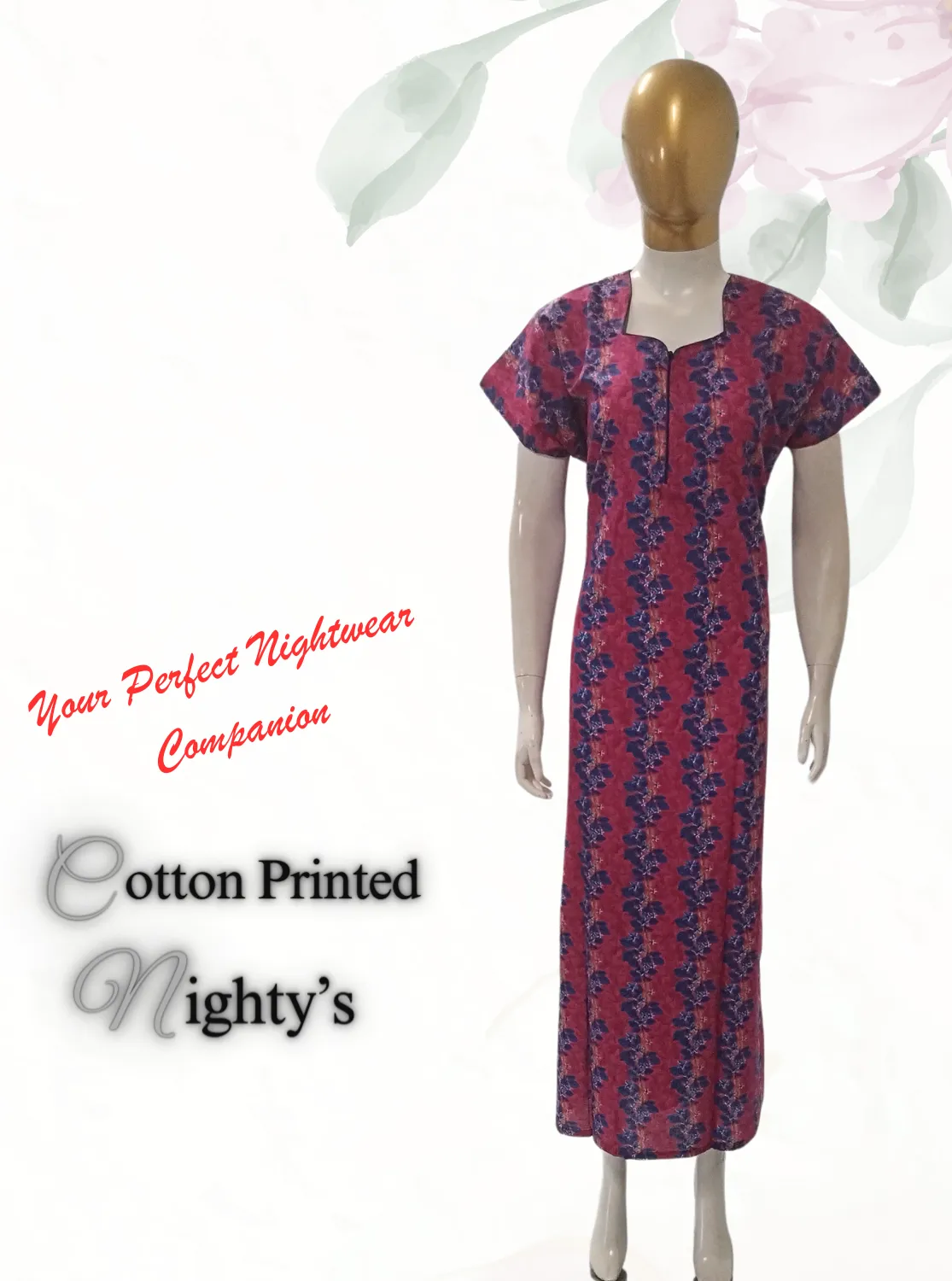 MANGAI New Regular Fit Cotton Printed  Nighties - All Over Printed Stylish Nightwear for Stylish Women | Side Cut Pocket | Beautiful Nighties for Stylish Women's (VNM)