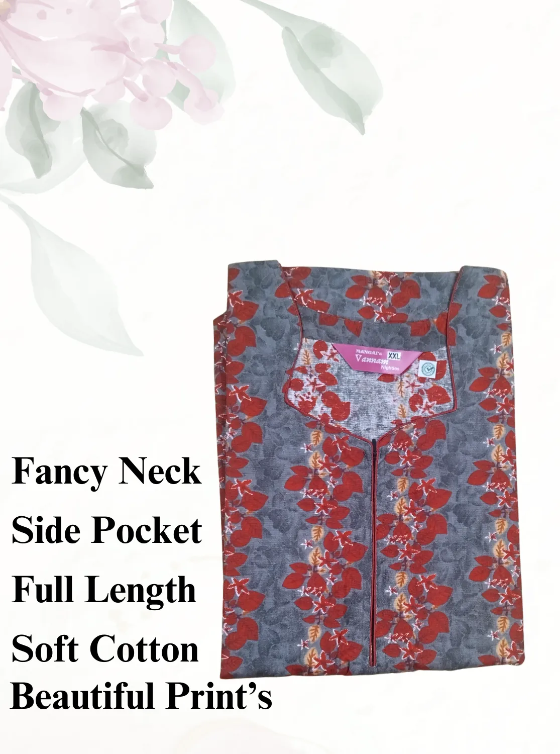MANGAI New Regular Fit Cotton Printed  Nighties - All Over Printed Stylish Nightwear for Stylish Women | Side Cut Pocket | Beautiful Nighties for Stylish Women's (VNM)