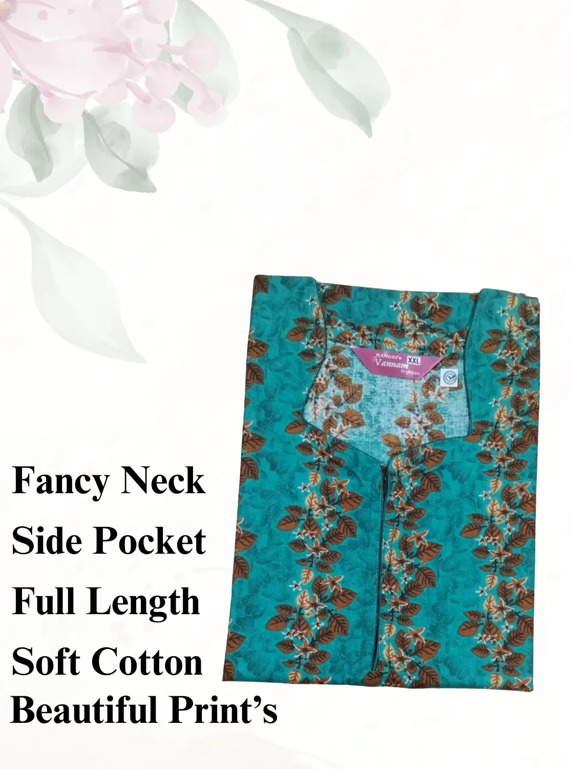 MANGAI New Regular Fit Cotton Printed  Nighties - All Over Printed Stylish Nightwear for Stylish Women | Side Cut Pocket | Beautiful Nighties for Stylish Women's (VNM)