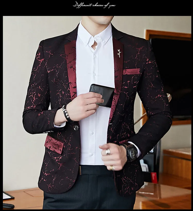 Marble Pattern Long Sleeve Cotton Blazer
