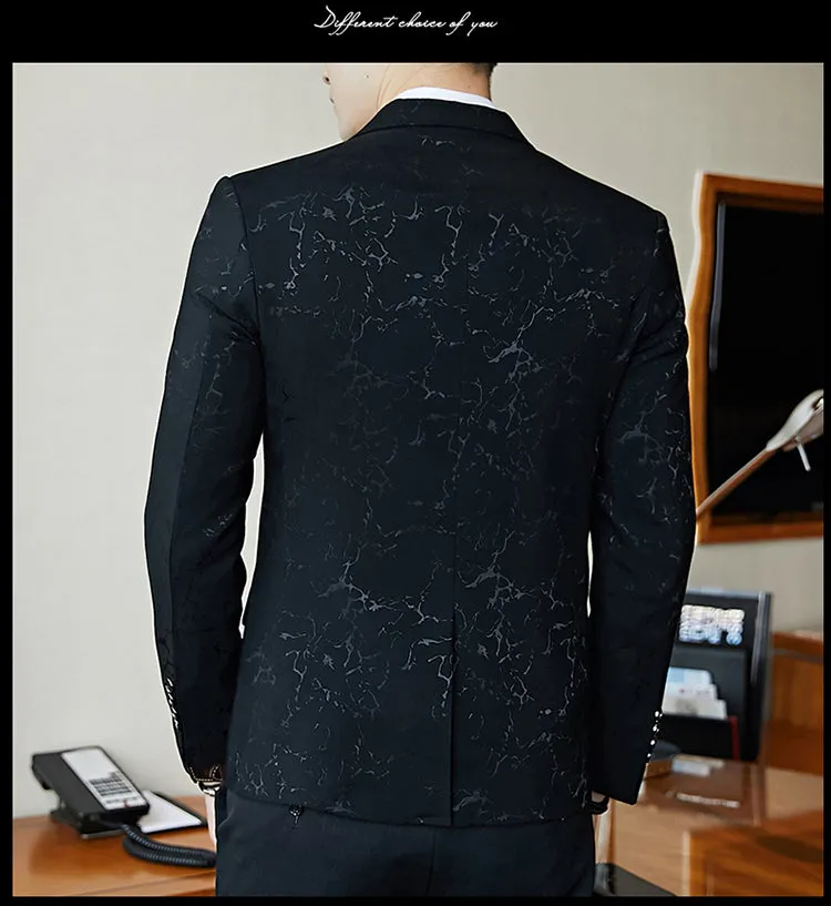 Marble Pattern Long Sleeve Cotton Blazer