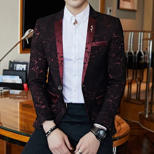 Marble Pattern Long Sleeve Cotton Blazer