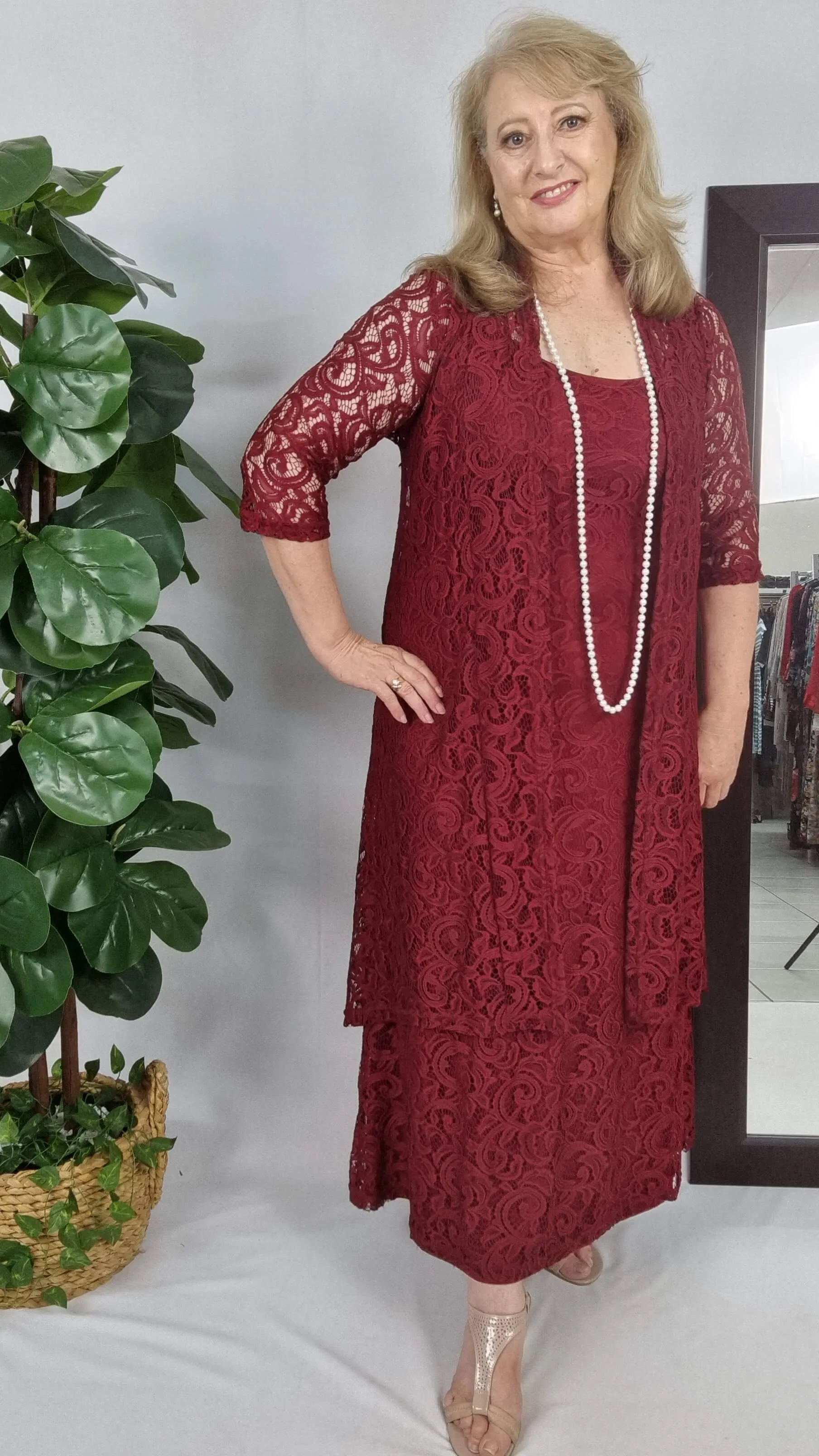 Maroon 3-Piece Dress Set SH053