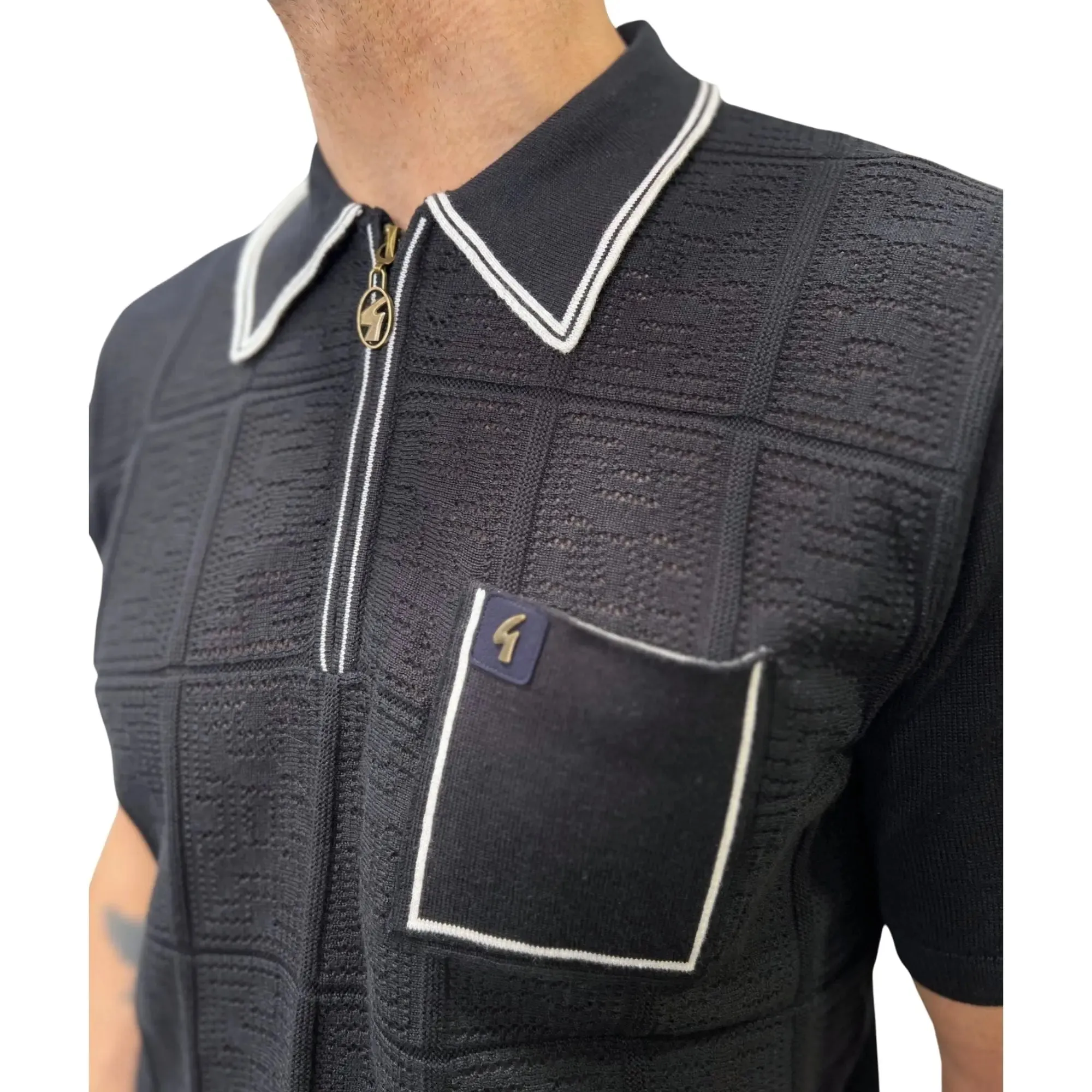 Marr Quarter-Zip Knitted Polo Shirt - Navy