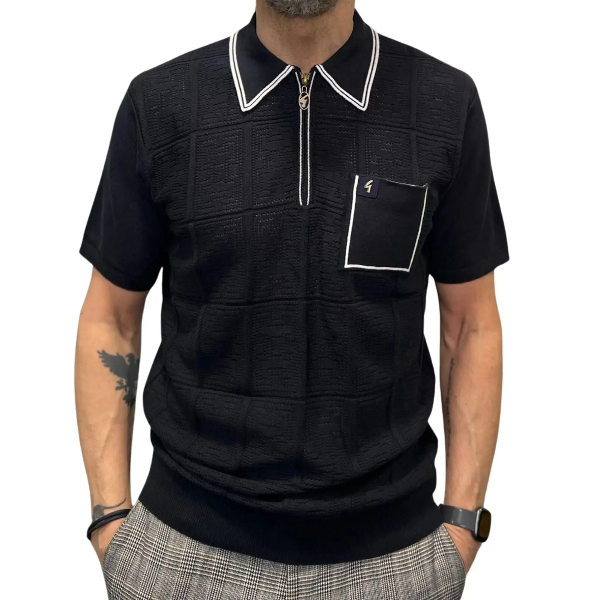 Marr Quarter-Zip Knitted Polo Shirt - Navy