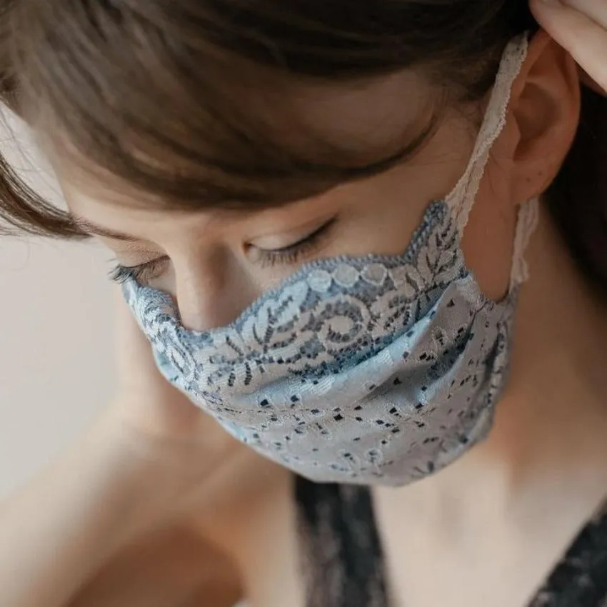 Mask | Flowery Field | Steel Blue | 2-Layers | One Size