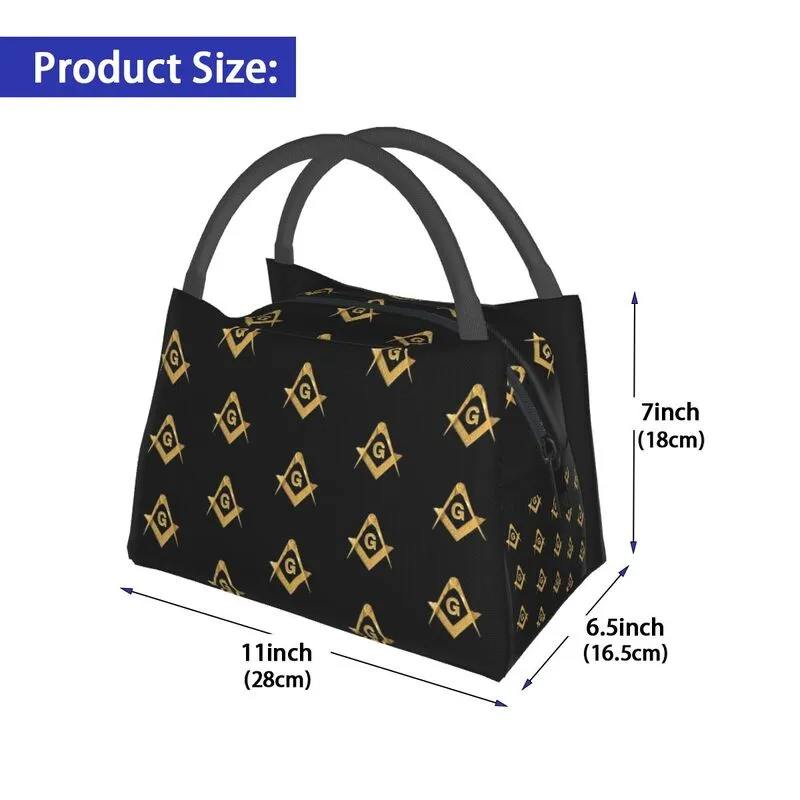 Master Mason Blue Lodge Lunch Bag - Golden Black Square and Compass G Thermal Insulated