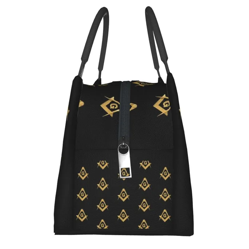 Master Mason Blue Lodge Lunch Bag - Golden Black Square and Compass G Thermal Insulated