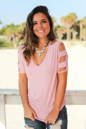 Mauve Top with Strap Detail Sleeves