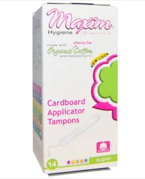 MAXIM - Organic Cotton Cardboard Applicator Tampons Super - 14 Pieces