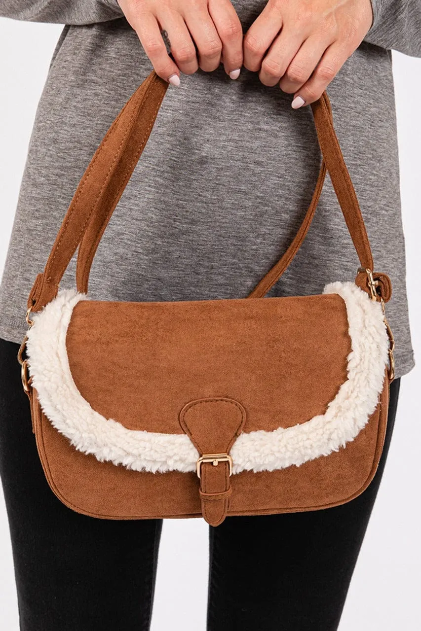 MB0261 Sherpa Trimmed Faux Suede Crossbody Bag