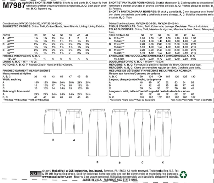 McCall's M7987 - Slim Fit Pants